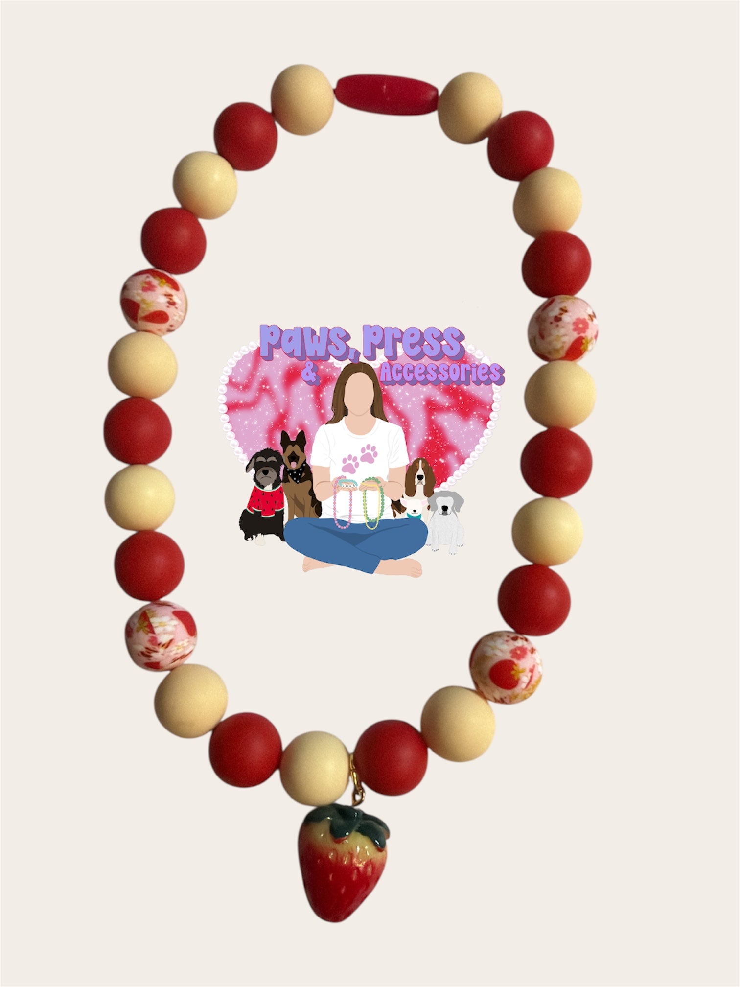 15” Beaded Strawberry Pet Necklace