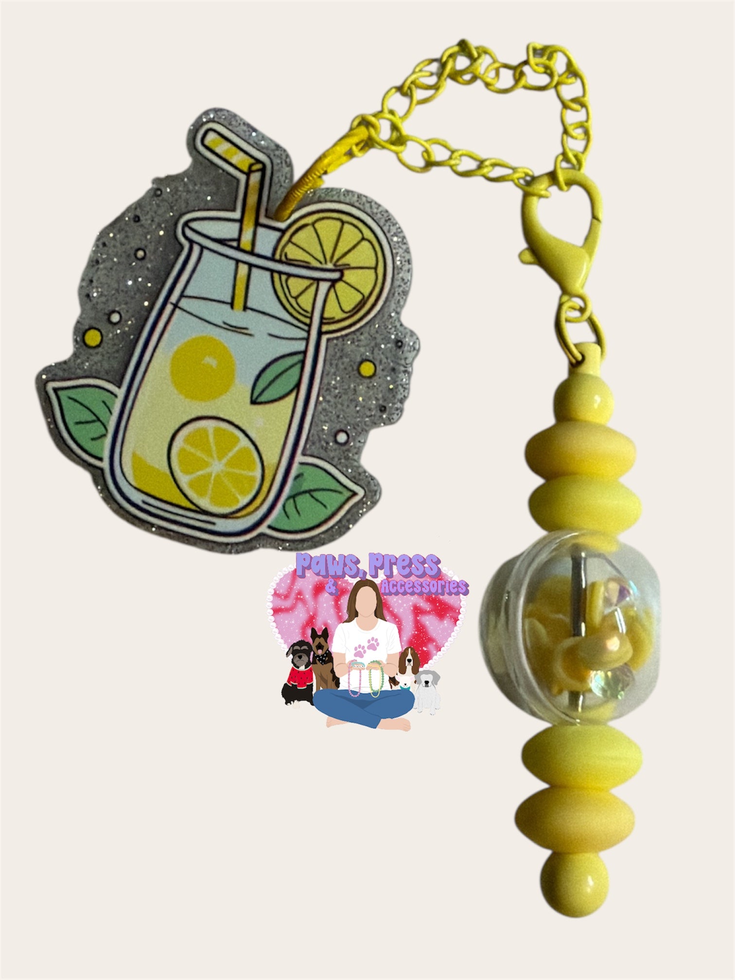 Lemon Cup Charm W/Shaker Bead